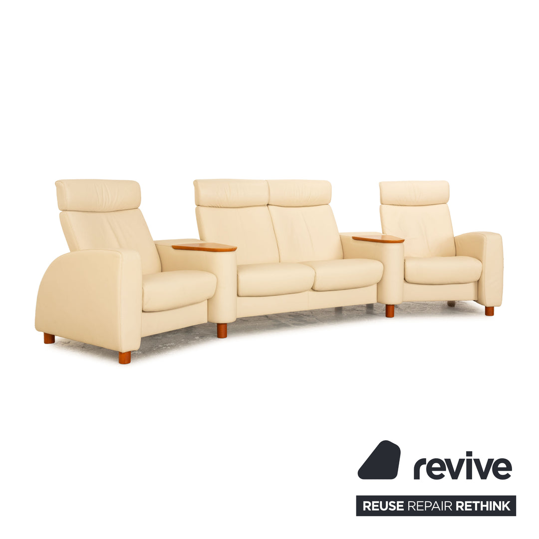 Stressless Arion läder fyrsitsig beige soffa manuell funktion