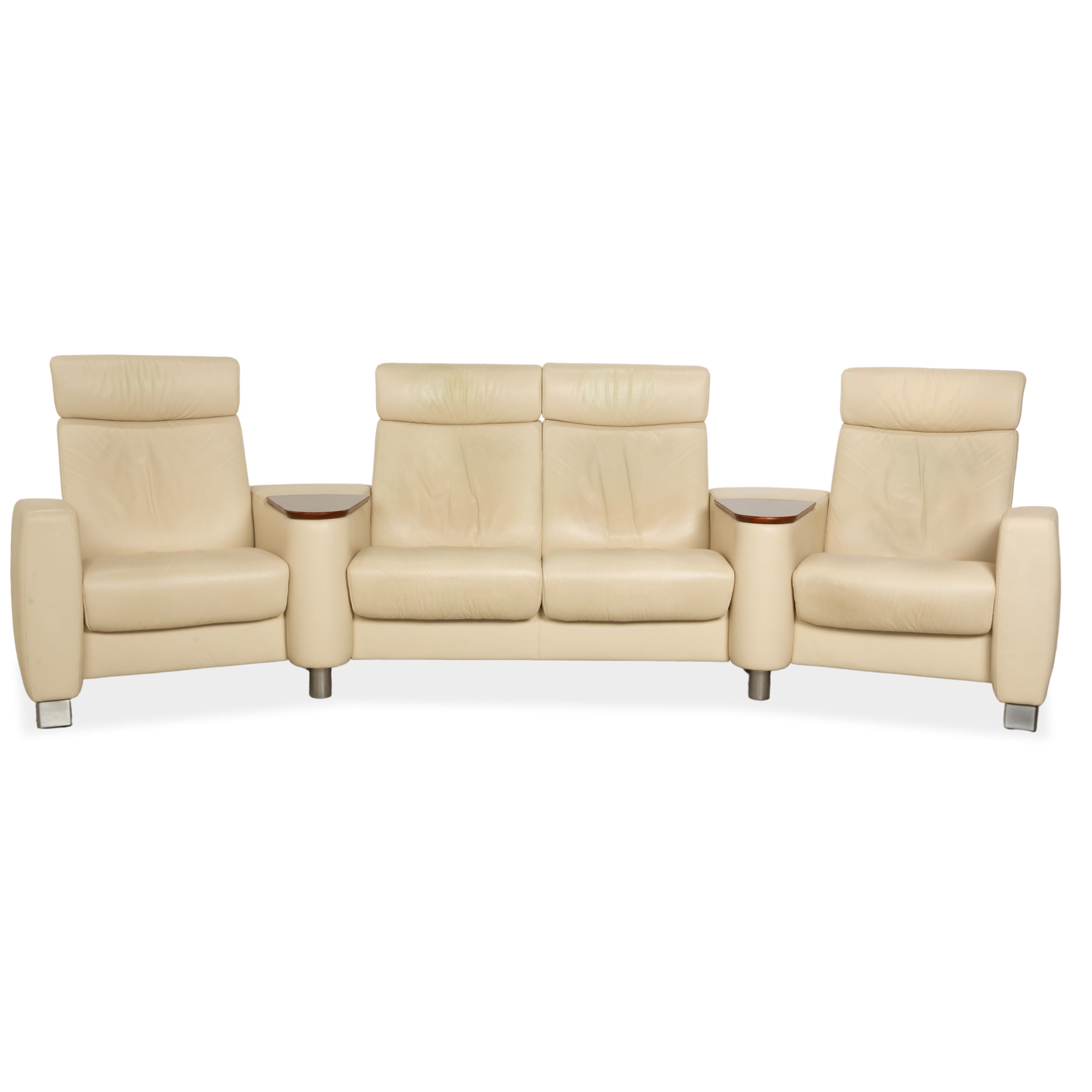 Stressless Arion Leather Four Seater Cream Manual Function Sofa Couch