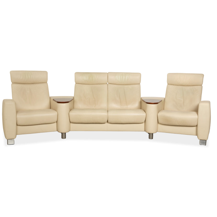 Stressless Arion Leather Four Seater Cream Manual Function Sofa Couch