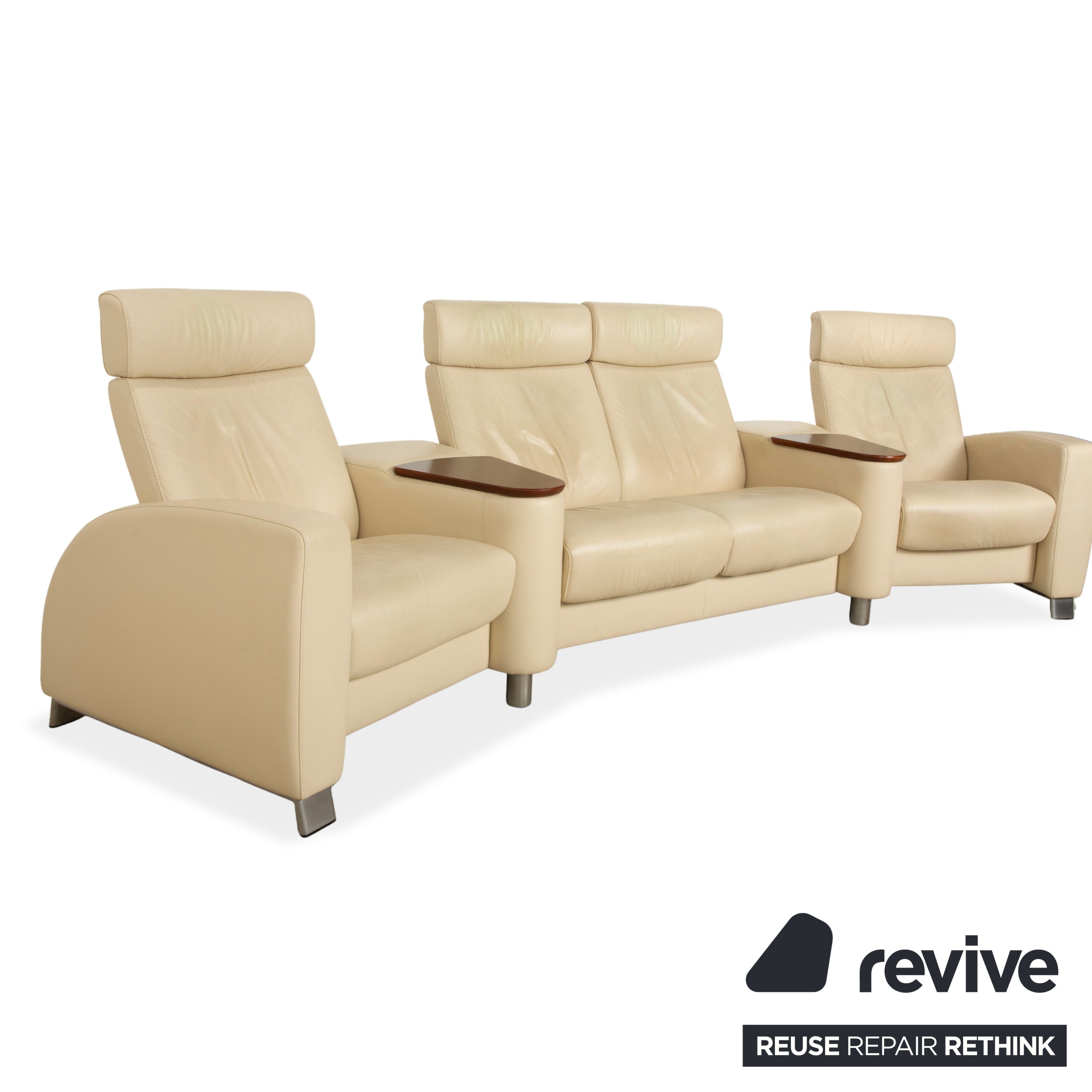 Stressless Arion Leather Four Seater Cream Manual Function Sofa Couch