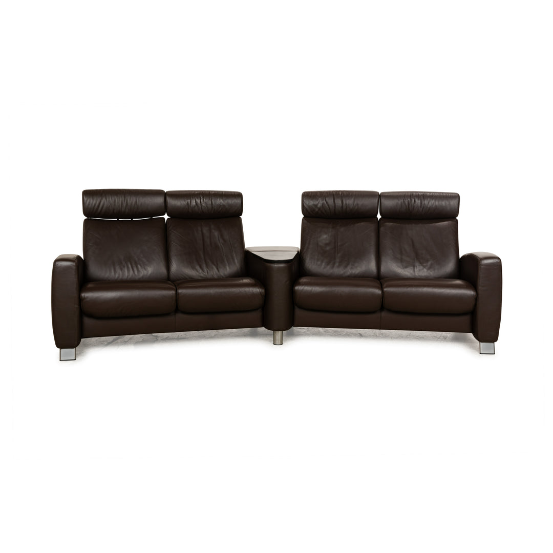 Stressless Arion Leather Four Seater Dark Brown Manual Function Sofa Couch