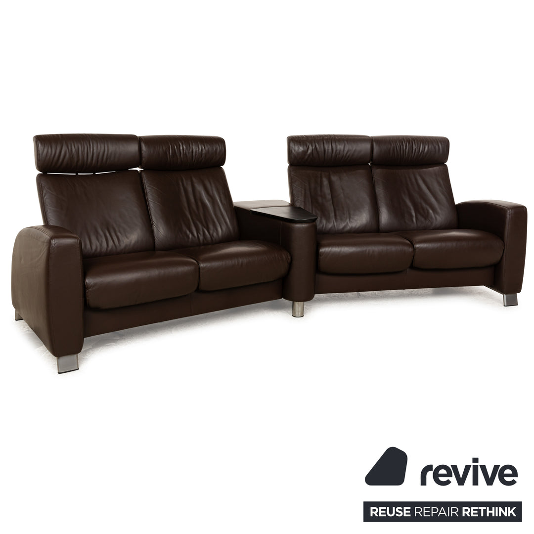 Stressless Arion Leather Four Seater Dark Brown Manual Function Sofa Couch