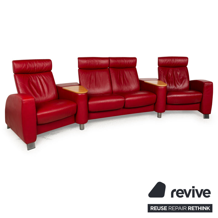 Stressless Arion Leder Viersitzer Rot manuelle Funktion Sofa Couch
