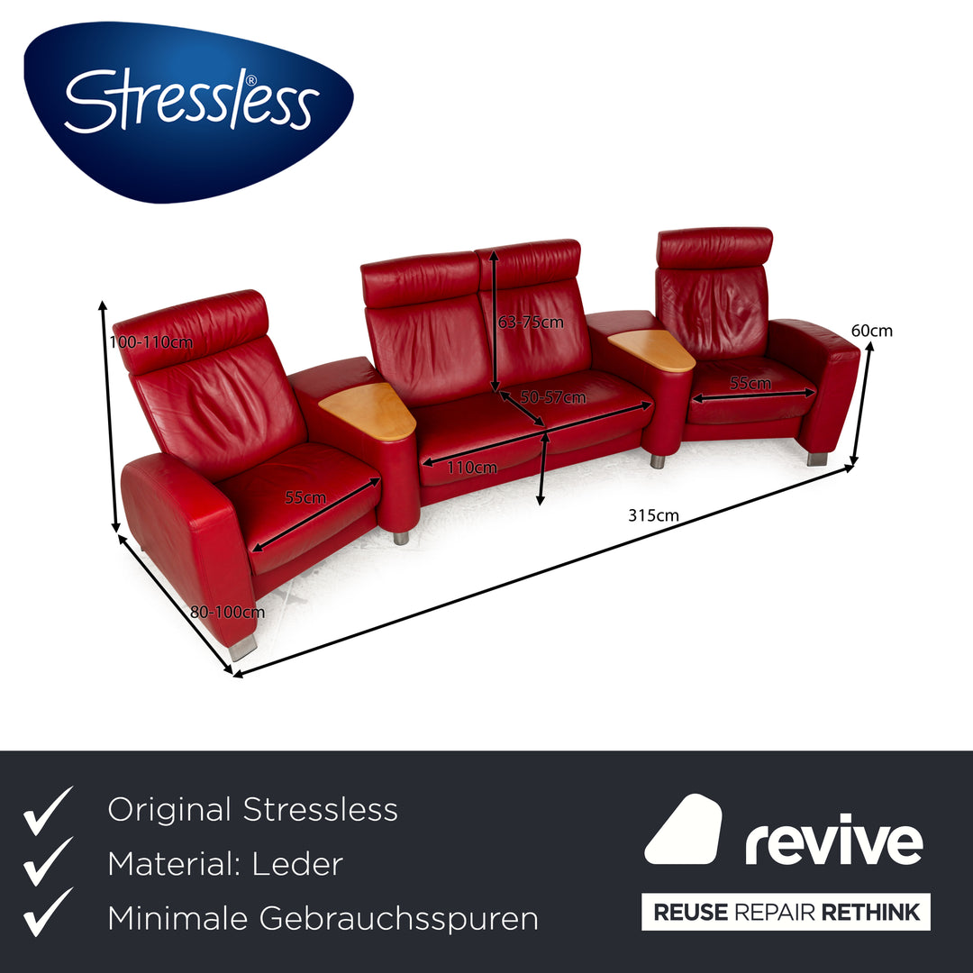 Stressless Arion Leder Viersitzer Rot manuelle Funktion Sofa Couch