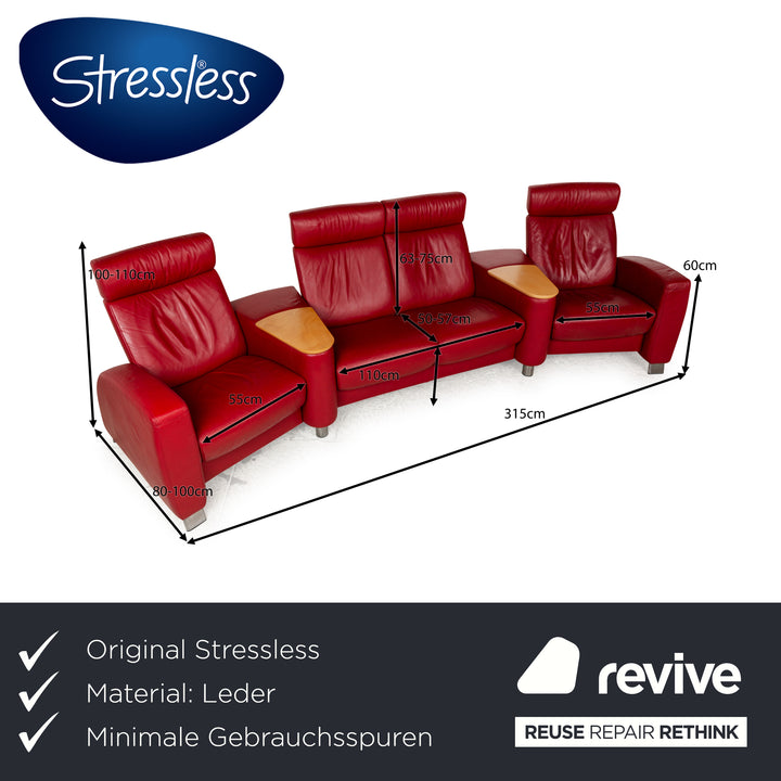 Stressless Arion Leder Viersitzer Rot manuelle Funktion Sofa Couch