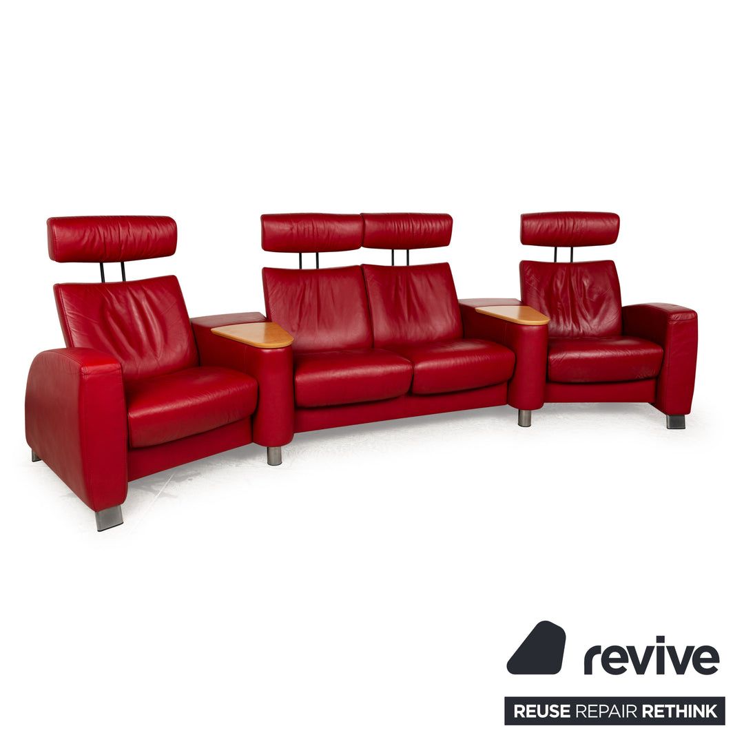 Stressless Arion Leder Viersitzer Rot manuelle Funktion Sofa Couch