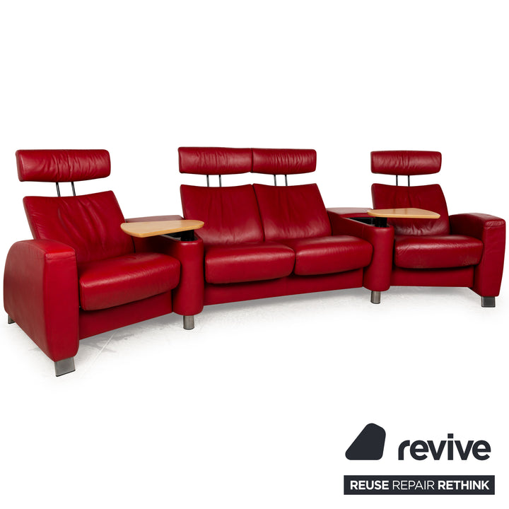 Stressless Arion Leder Viersitzer Rot manuelle Funktion Sofa Couch