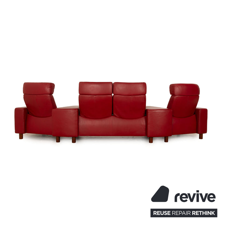 Stressless Arion Leather Four Seater Red Sofa Couch Manual Function