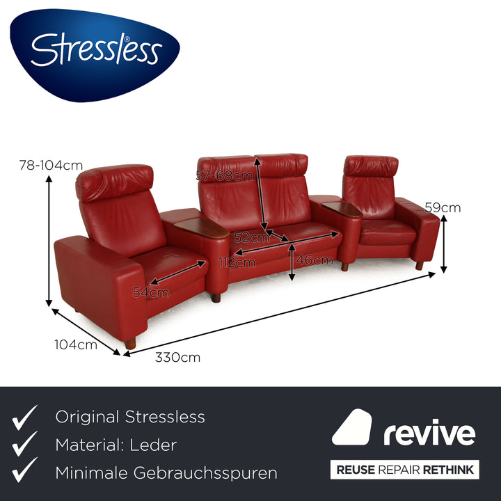 Stressless Arion Leather Four Seater Red Sofa Couch Manual Function