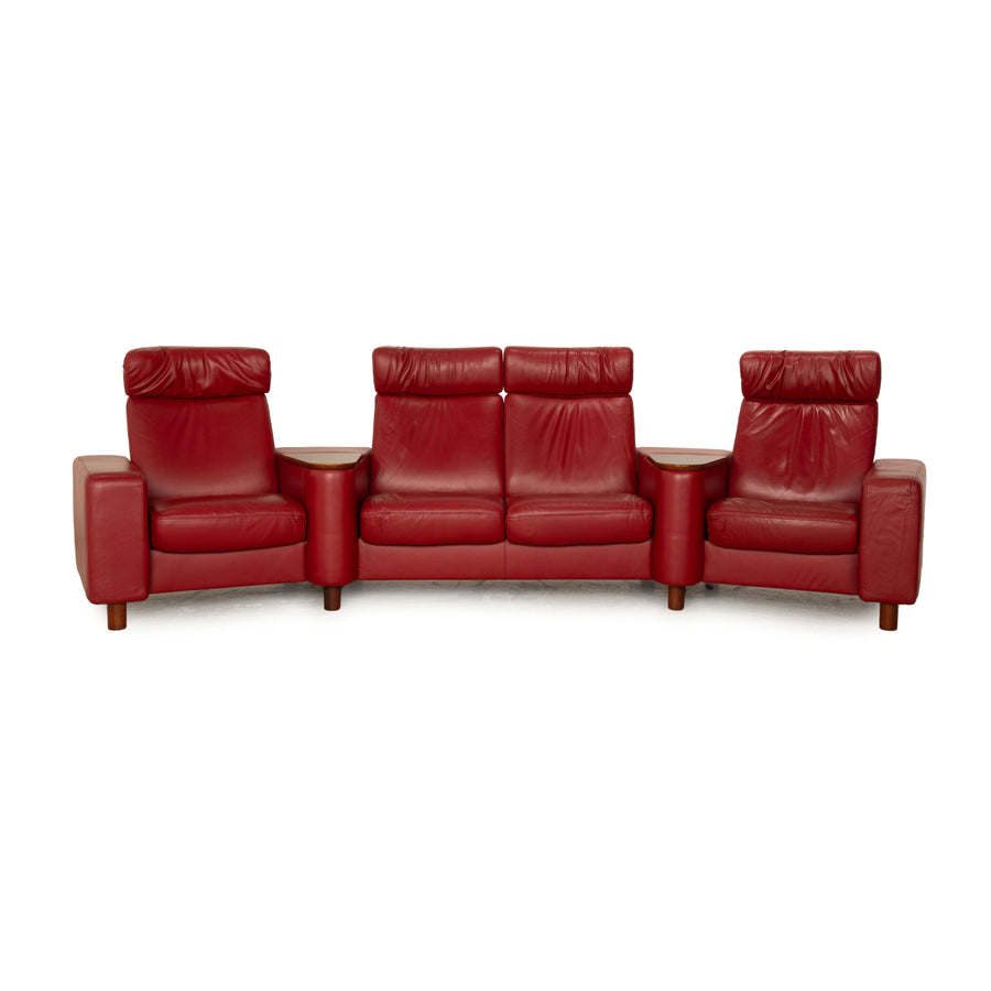 Stressless Arion Leather Four Seater Red Sofa Couch Manual Function