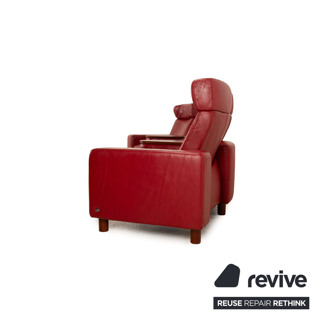 Stressless Arion Leather Four Seater Red Sofa Couch Manual Function