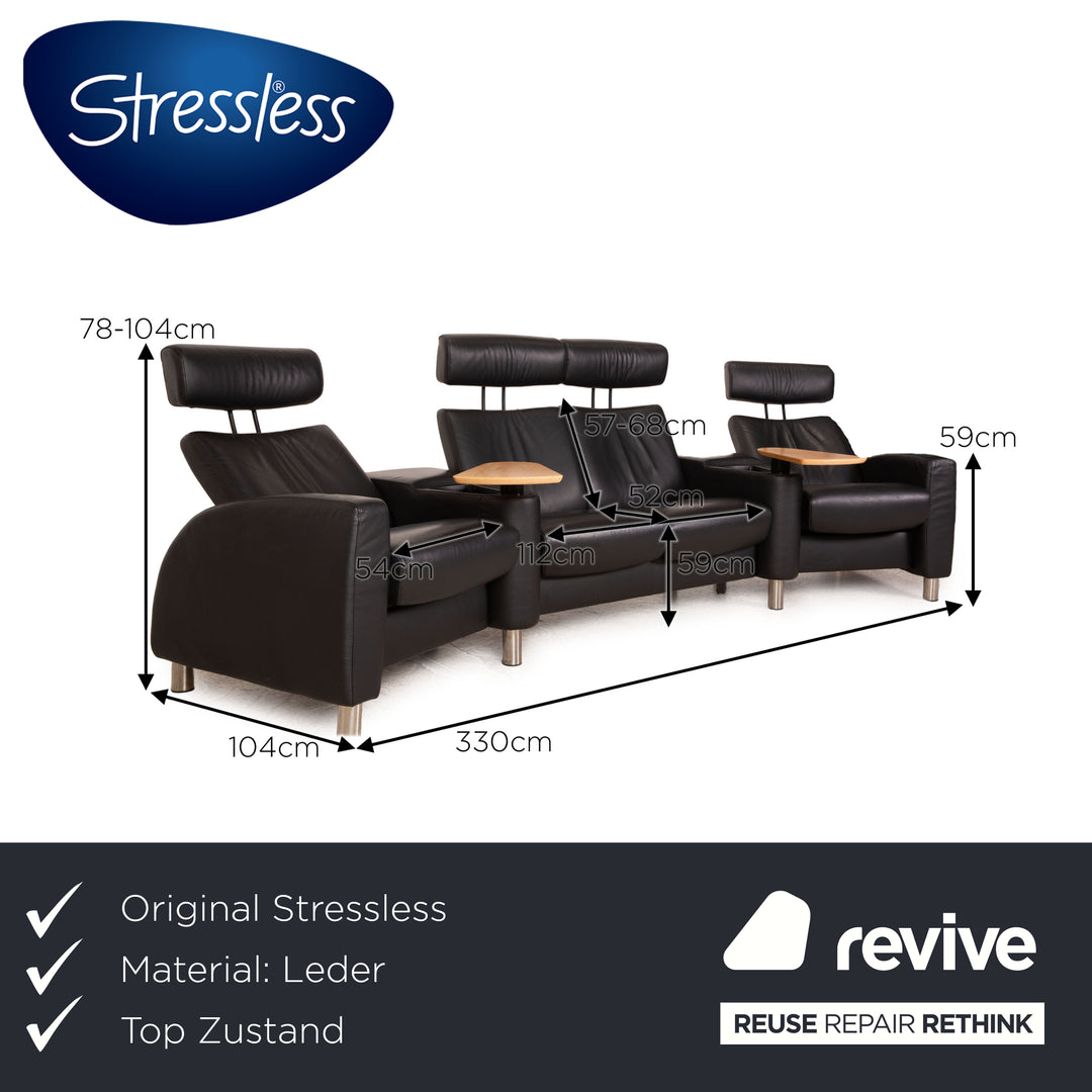 Stressless Arion Leather Four Seater Black Manual Function Sofa Couch