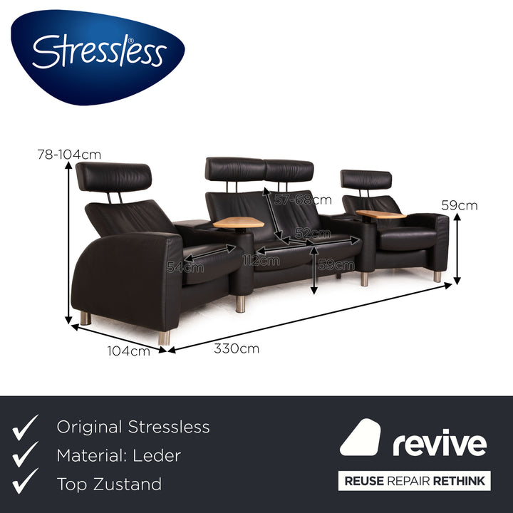 Stressless Arion Leather Four Seater Black Manual Function Sofa Couch