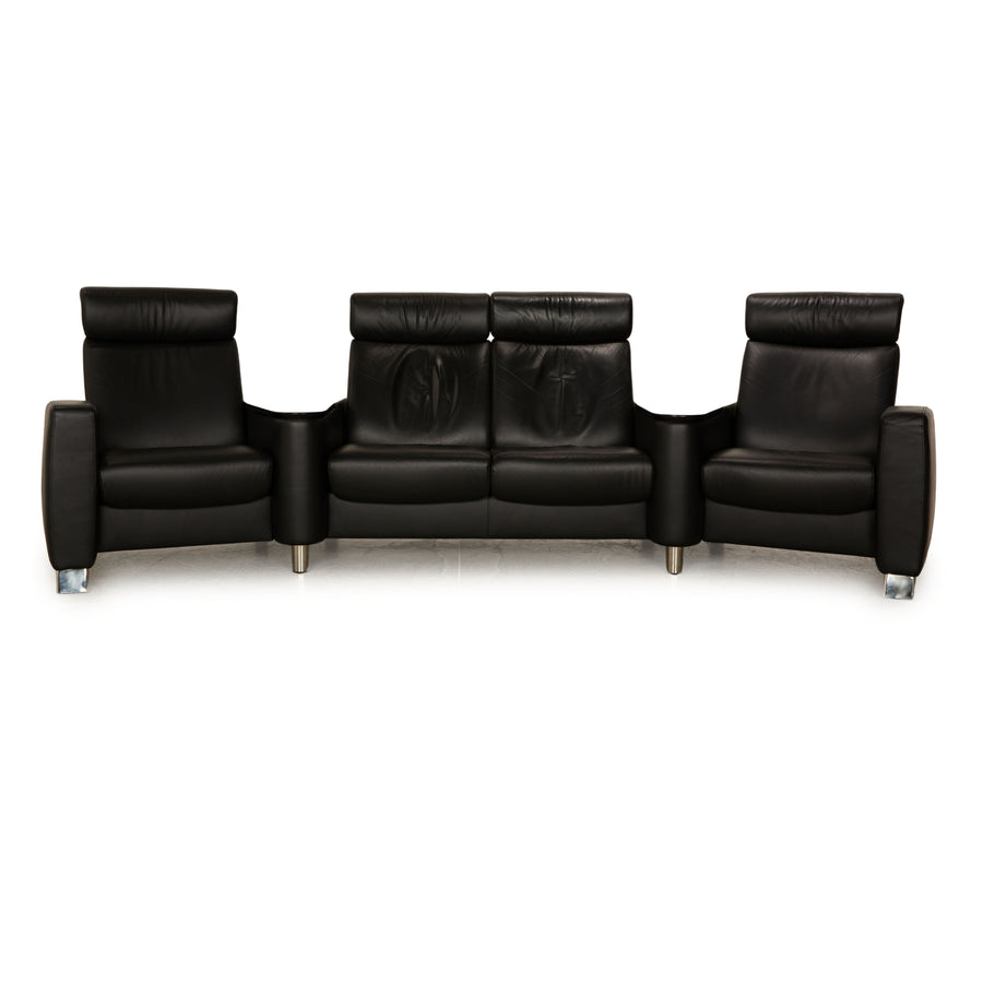 Stressless Arion Leather Four Seater Black Manual Function Sofa Couch