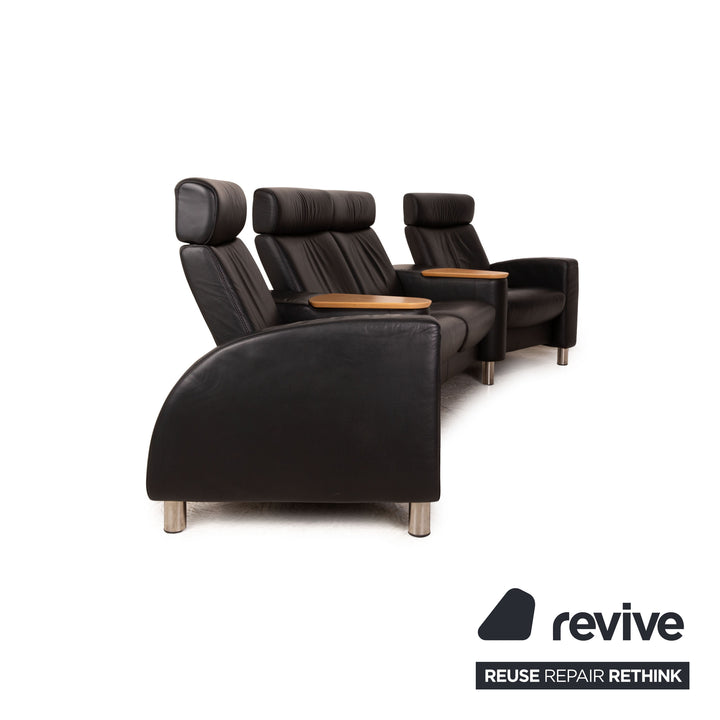 Stressless Arion Leather Four Seater Black Manual Function Sofa Couch