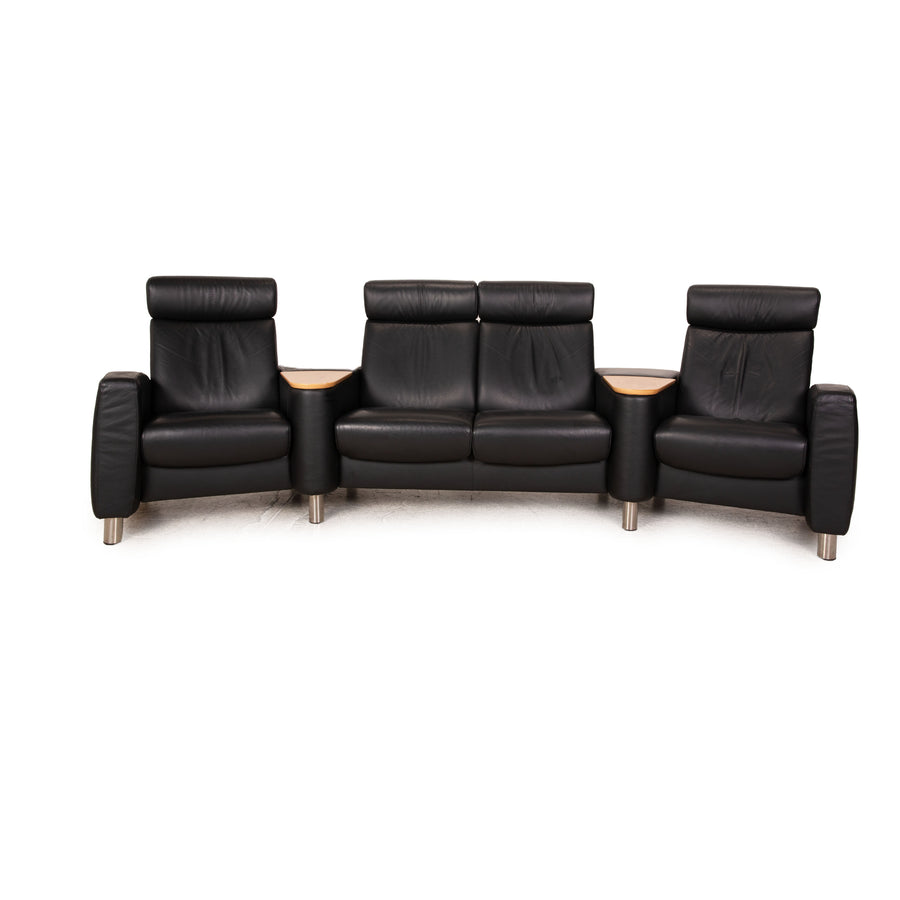 Stressless Arion Leather Four Seater Black Manual Function Sofa Couch
