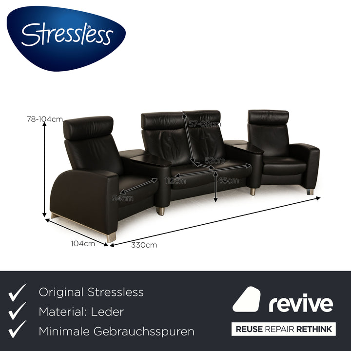 Stressless Arion Leather Four Seater Black Manual Function Sofa Couch