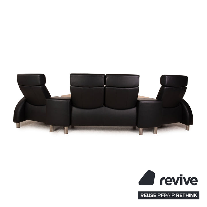 Stressless Arion Leather Four Seater Black Manual Function Sofa Couch