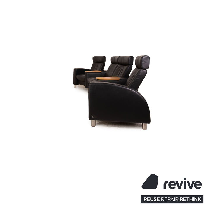 Stressless Arion Leather Four Seater Black Manual Function Sofa Couch