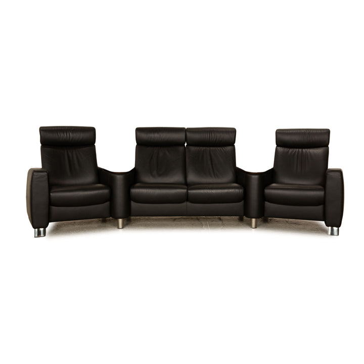 Stressless Arion Leather Four Seater Black Sofa Couch Manual Function