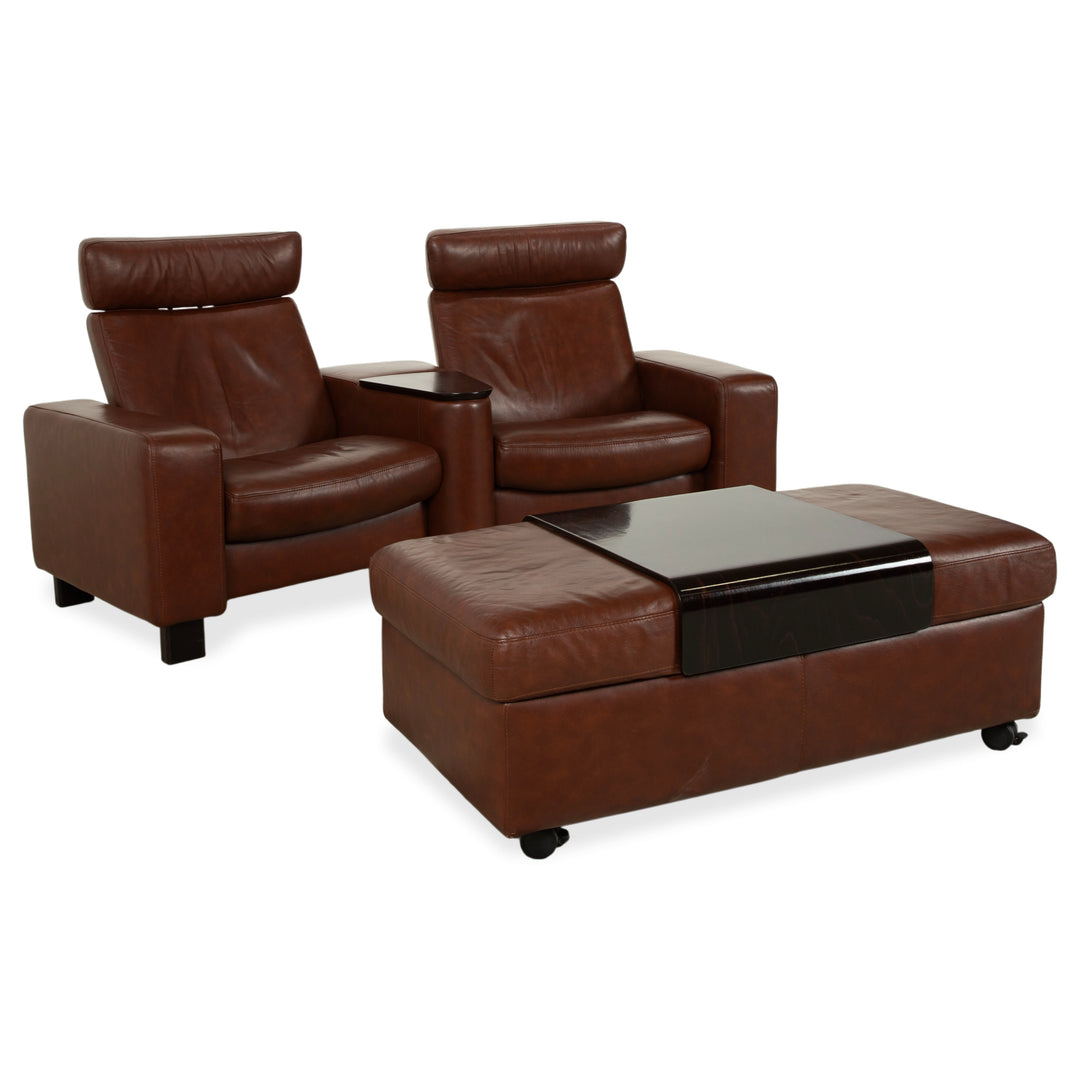 Stressless Arion cuir deux places pouf marron fonction manuelle canapé