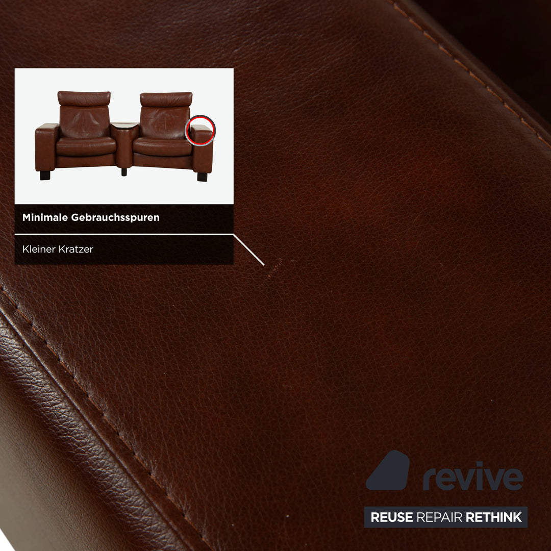 Stressless Arion cuir deux places pouf marron fonction manuelle canapé