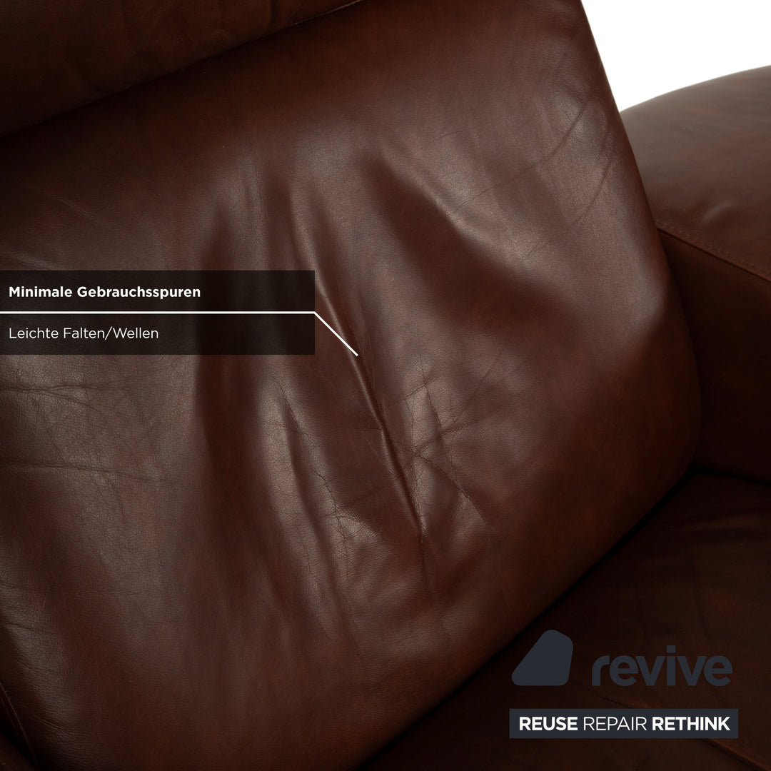 Stressless Arion cuir deux places pouf marron fonction manuelle canapé