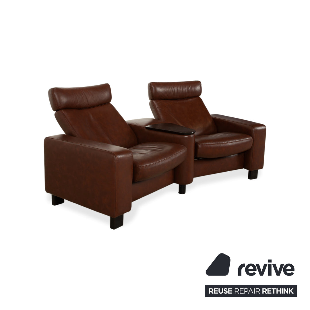 Stressless Arion cuir deux places pouf marron fonction manuelle canapé