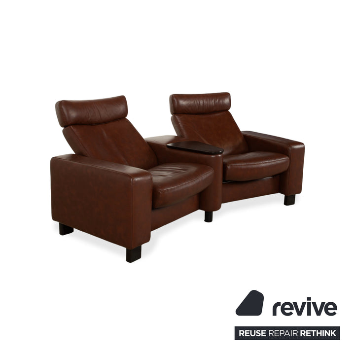 Stressless Arion cuir deux places pouf marron fonction manuelle canapé
