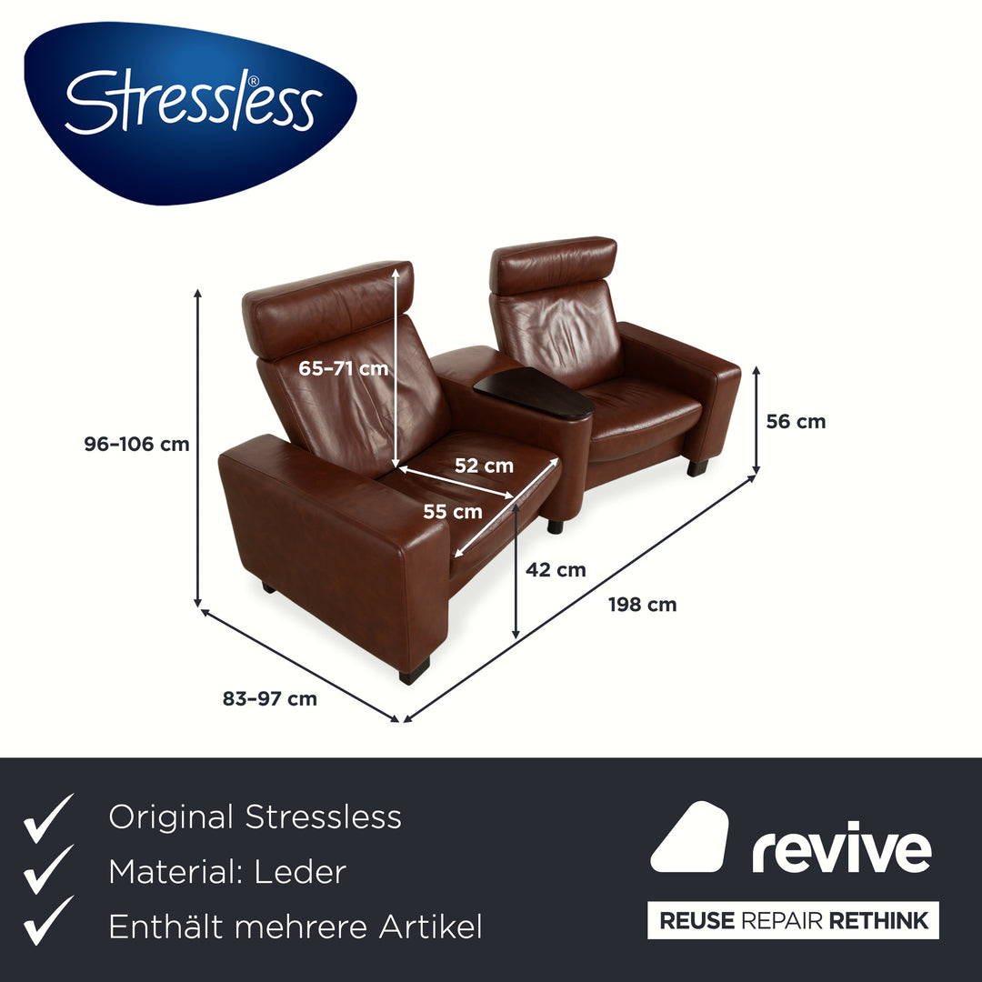 Stressless Arion cuir deux places pouf marron fonction manuelle canapé