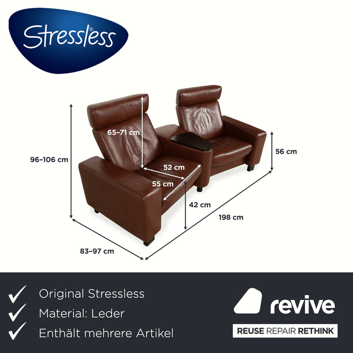 Stressless Arion cuir deux places pouf marron fonction manuelle canapé