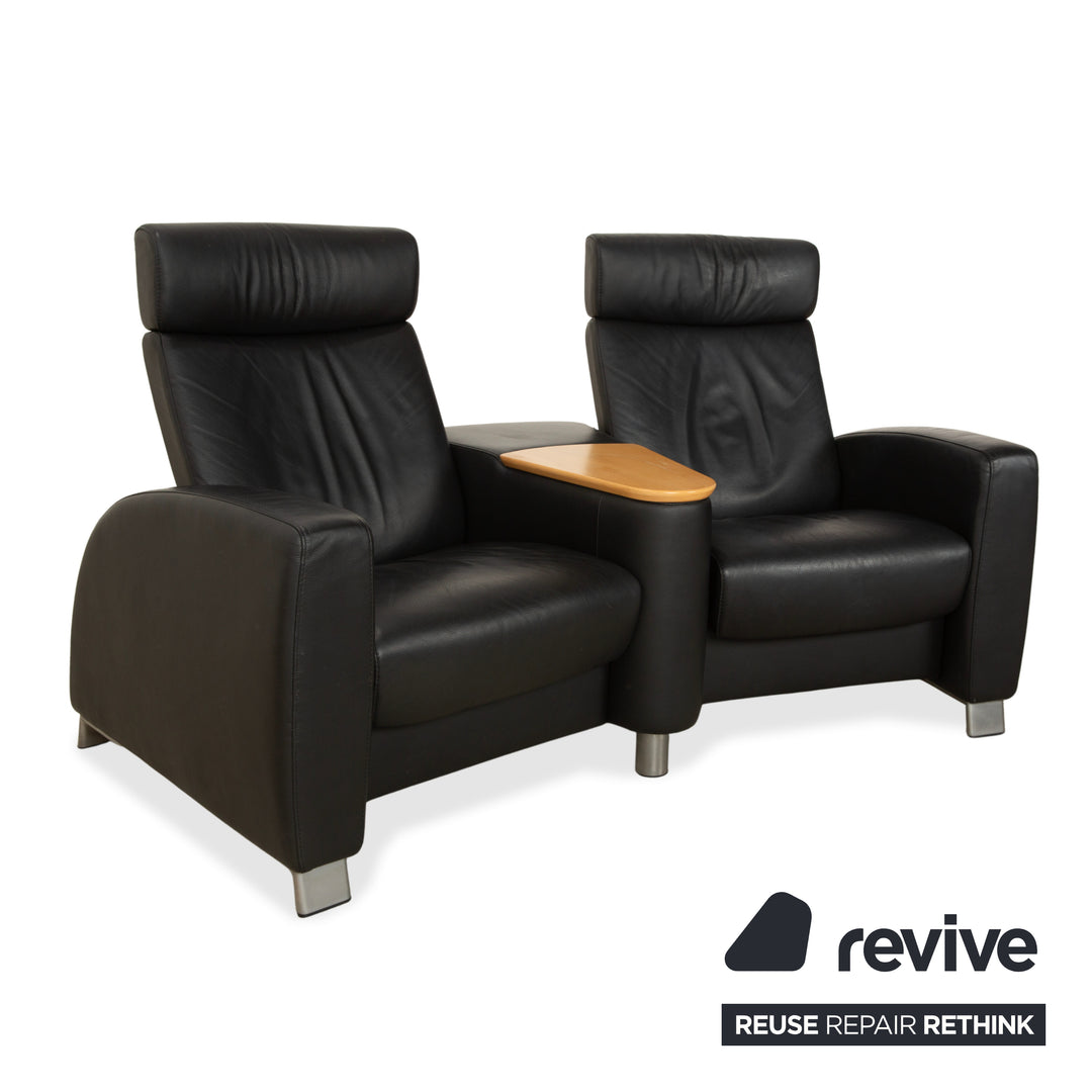 Stressless Arion Leder Zweisitzer Hocker Couchtisch Rollen Schwarz manuelle Funktion Sofa Couch