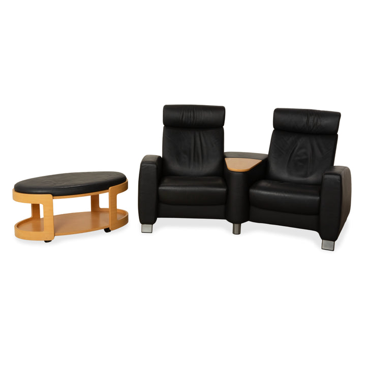 Stressless Arion Leder Zweisitzer Hocker Couchtisch Rollen Schwarz manuelle Funktion Sofa Couch