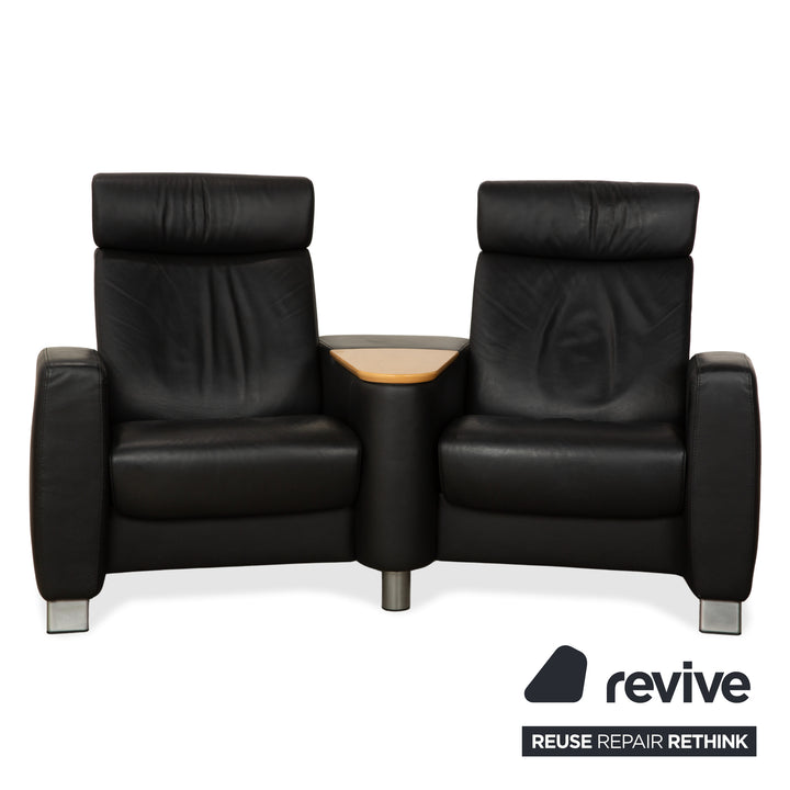 Stressless Arion Leder Zweisitzer Hocker Couchtisch Rollen Schwarz manuelle Funktion Sofa Couch