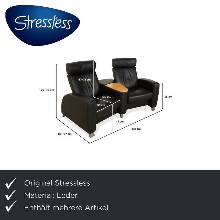 Table basse ottomane deux places Stressless Arion en cuir noir avec roulettes et fonction manuelle