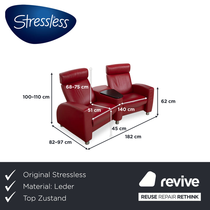 Stressless Arion Leder Zweisitzer Rot manuelle Funktion Sofa Couch