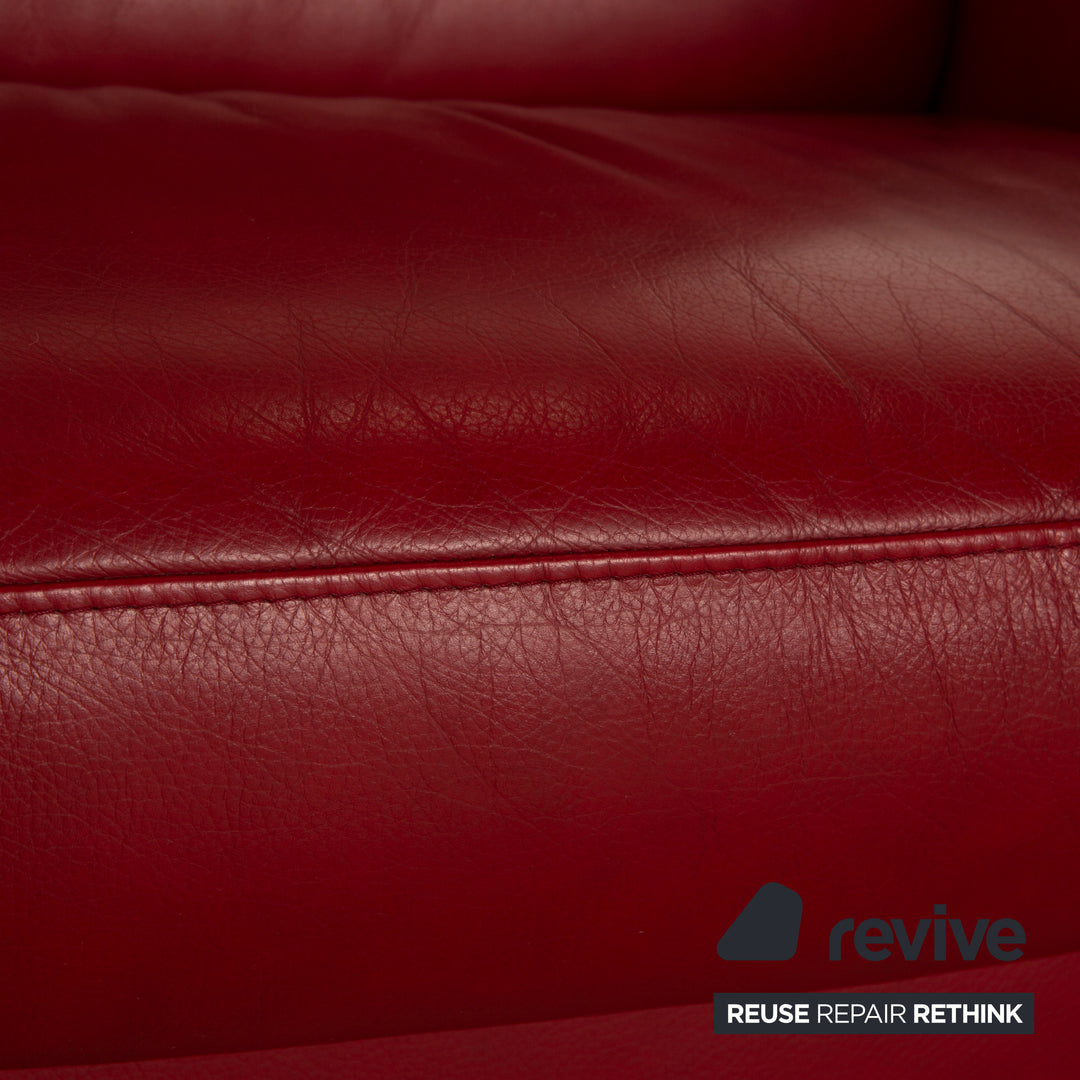 Stressless Arion Leather Two Seater Red Sofa Couch Manual Function