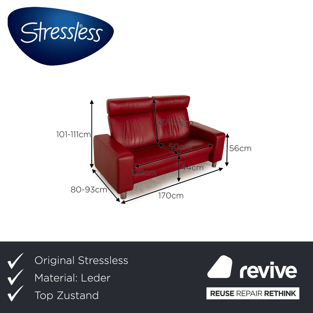 Stressless Arion Leather Two Seater Red Sofa Couch Manual Function