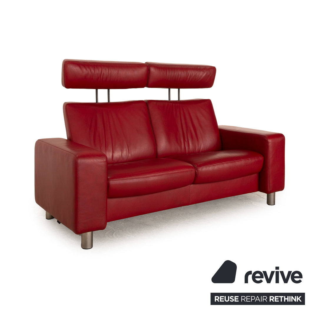 Stressless Arion Leather Two Seater Red Sofa Couch Manual Function