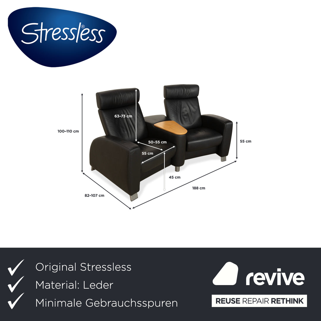 Canapé 2 places en cuir noir à fonction manuelle Stressless Arion