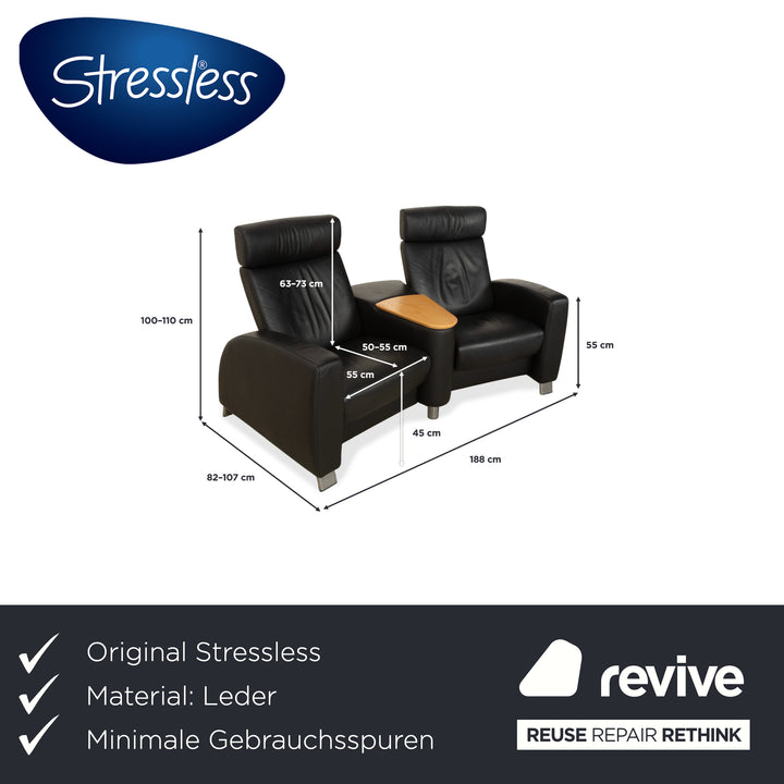 Canapé 2 places en cuir noir à fonction manuelle Stressless Arion