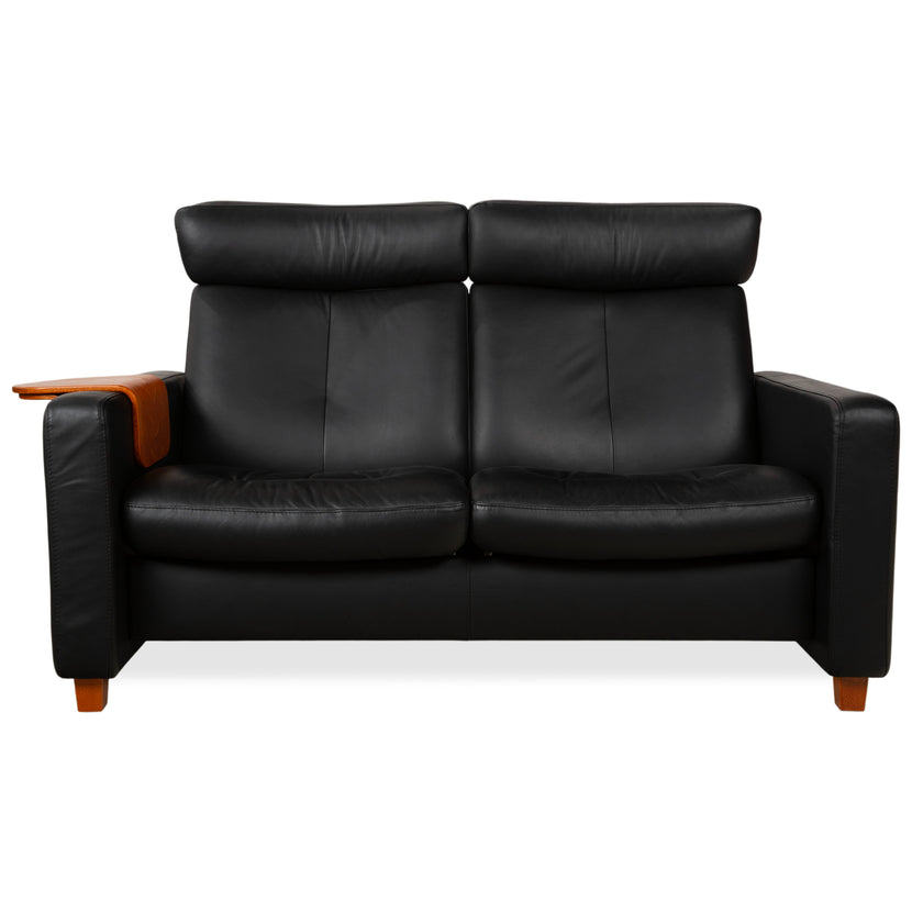 Stressless Arion, skórzana sofa dwuosobowa, czarna, funkcja manualna, kanapa