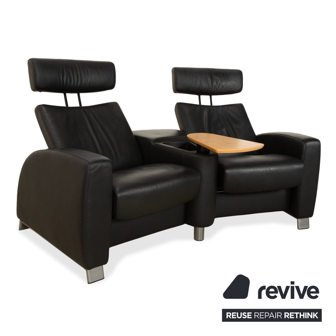 Canapé 2 places en cuir noir à fonction manuelle Stressless Arion