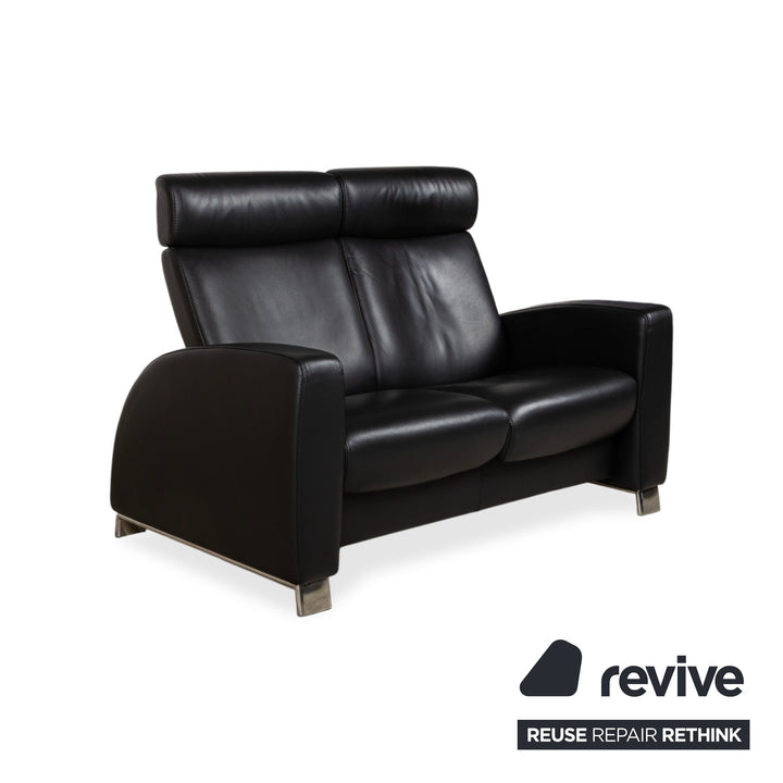 Stressless Arion Leather Two Seater Black Manual Function Sofa Couch