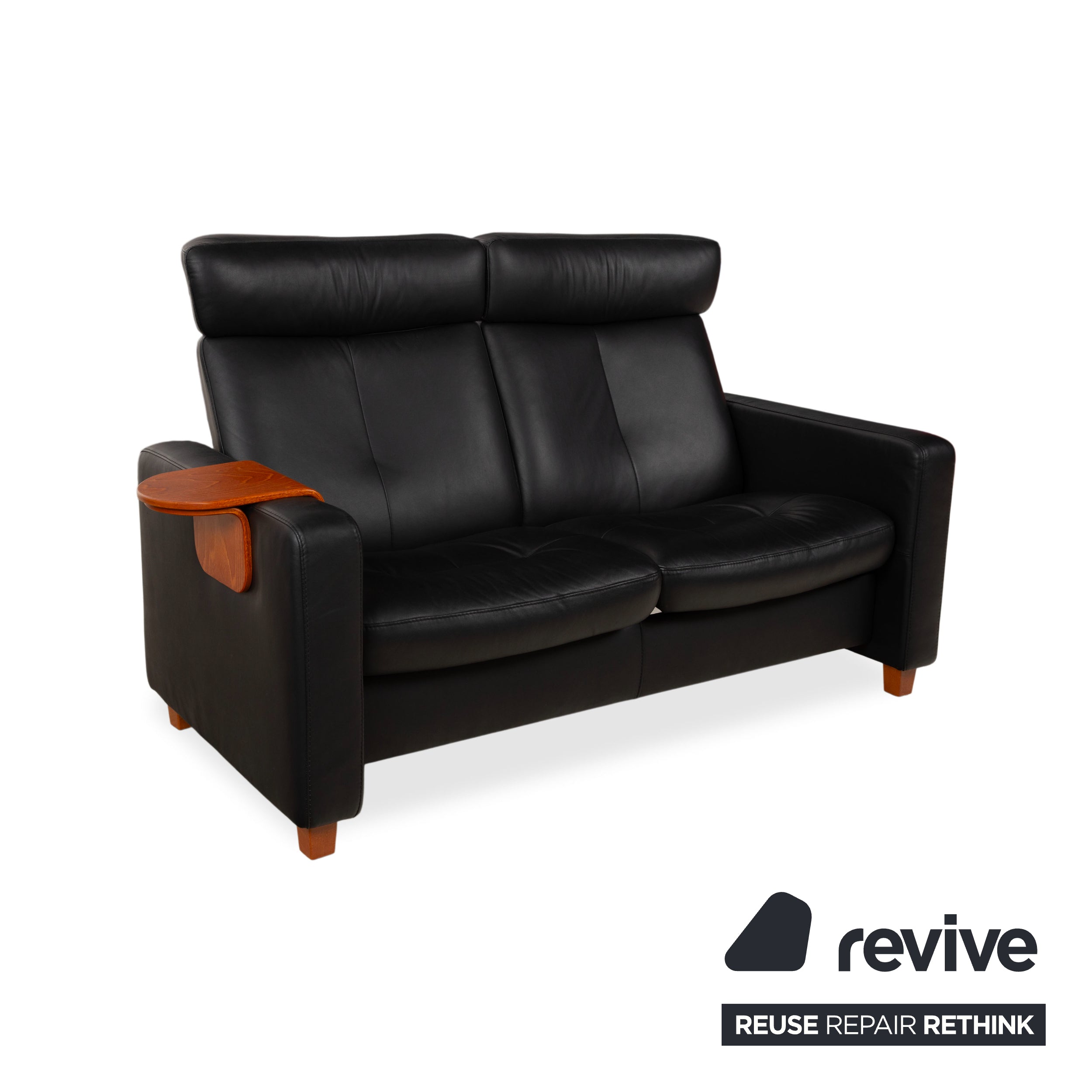 Stressless Arion, skórzana sofa dwuosobowa, czarna, funkcja manualna, kanapa