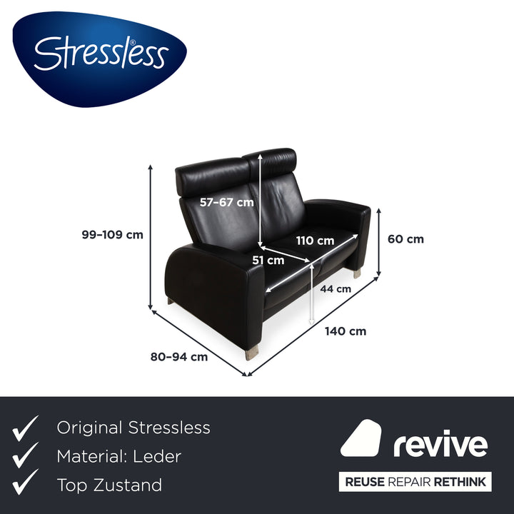 Stressless Arion Leather Two Seater Black Manual Function Sofa Couch
