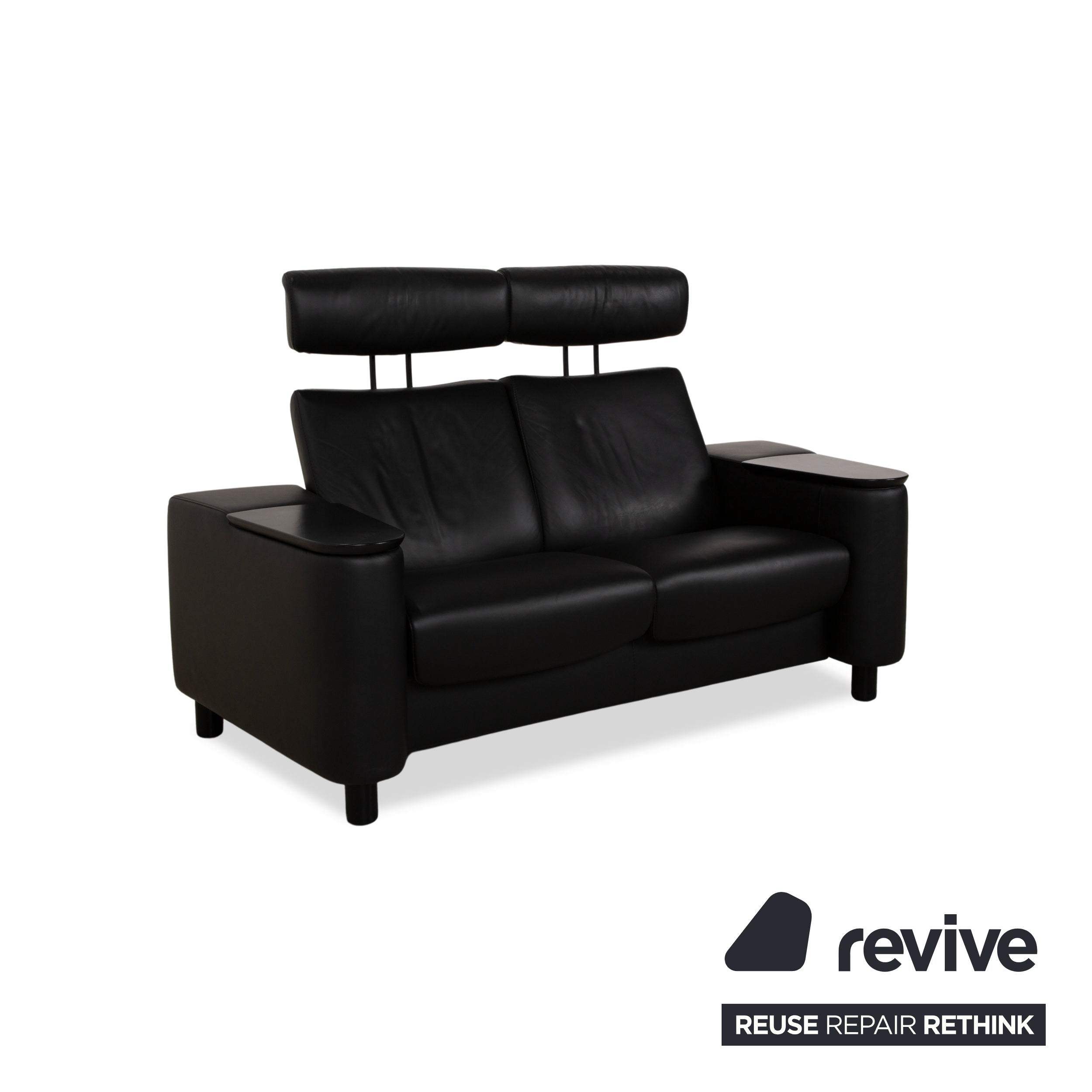 Stressless Arion Leather Two Seater Black Manual Function Sofa Couch