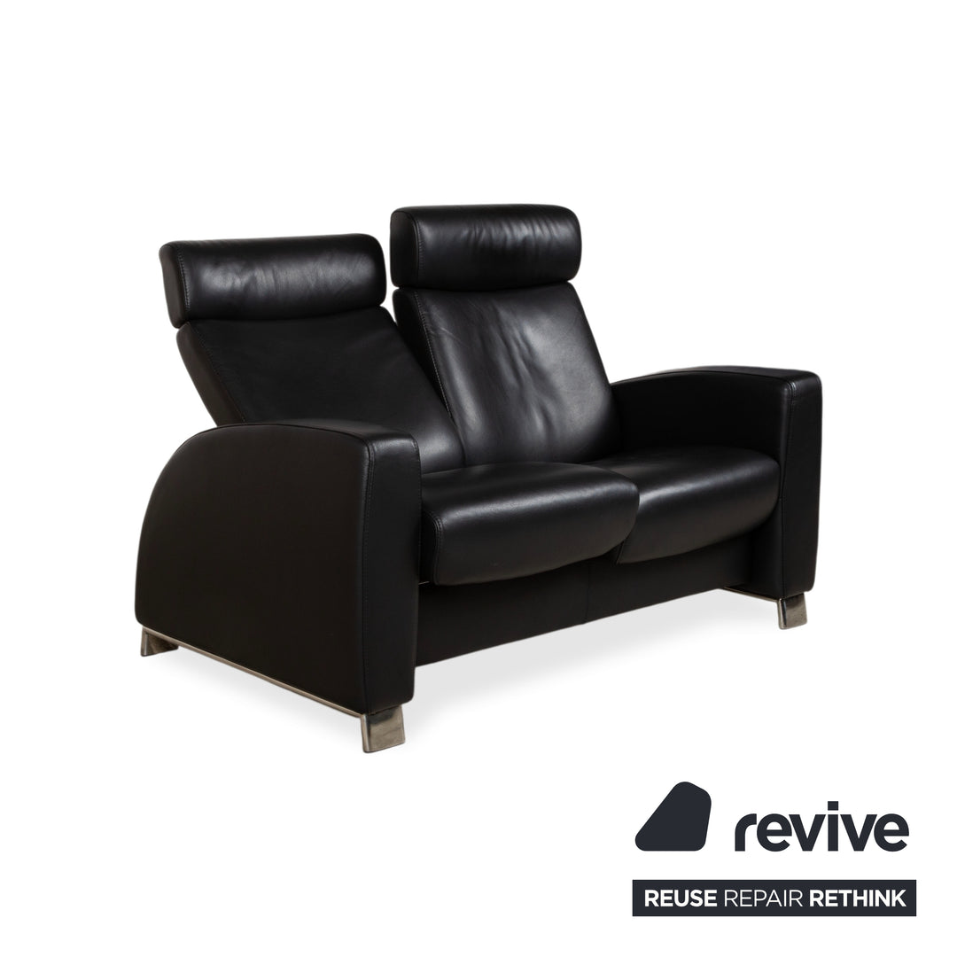 Stressless Arion Leather Two Seater Black Manual Function Sofa Couch