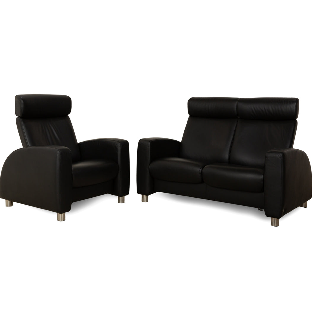 Ensemble Stressless Arion en cuir deux places et fauteuil noir à fonction manuelle