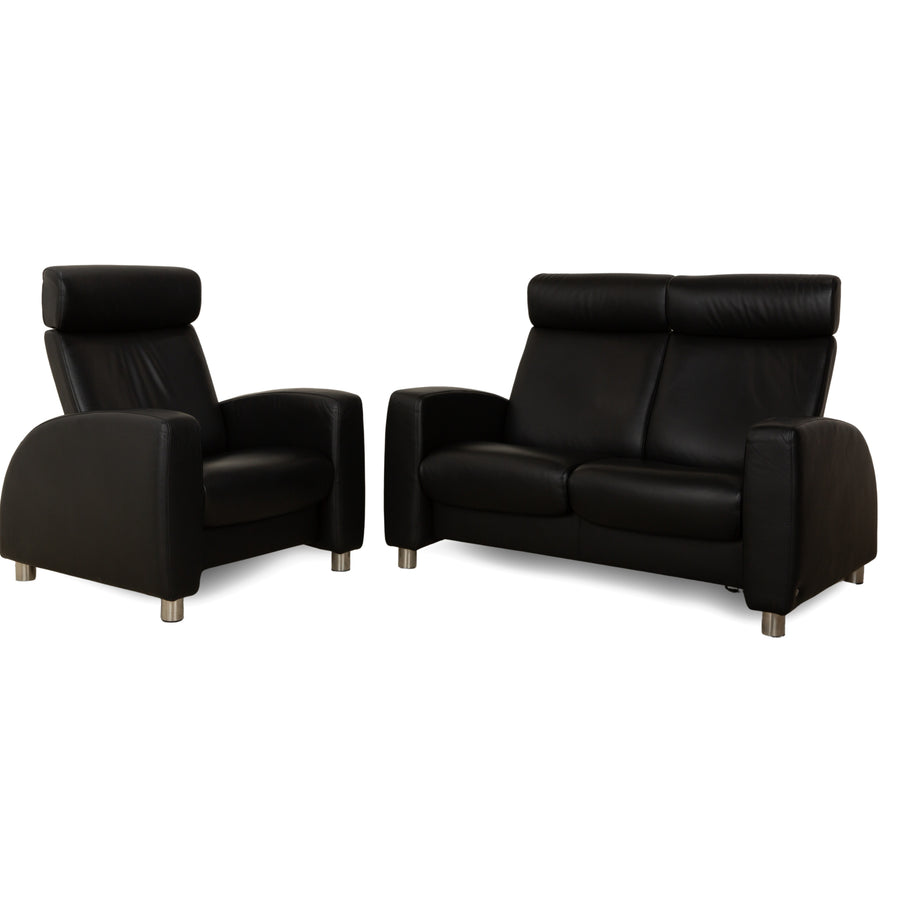 Stressless Arion Set Leder Zweisitzer und Sessel Schwarz manuelle Funktion Sofa Couch